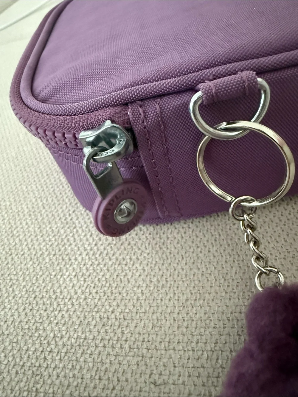 Kipling Purple Makeup Case with Monkey Keychain - Cosmetic Organizer